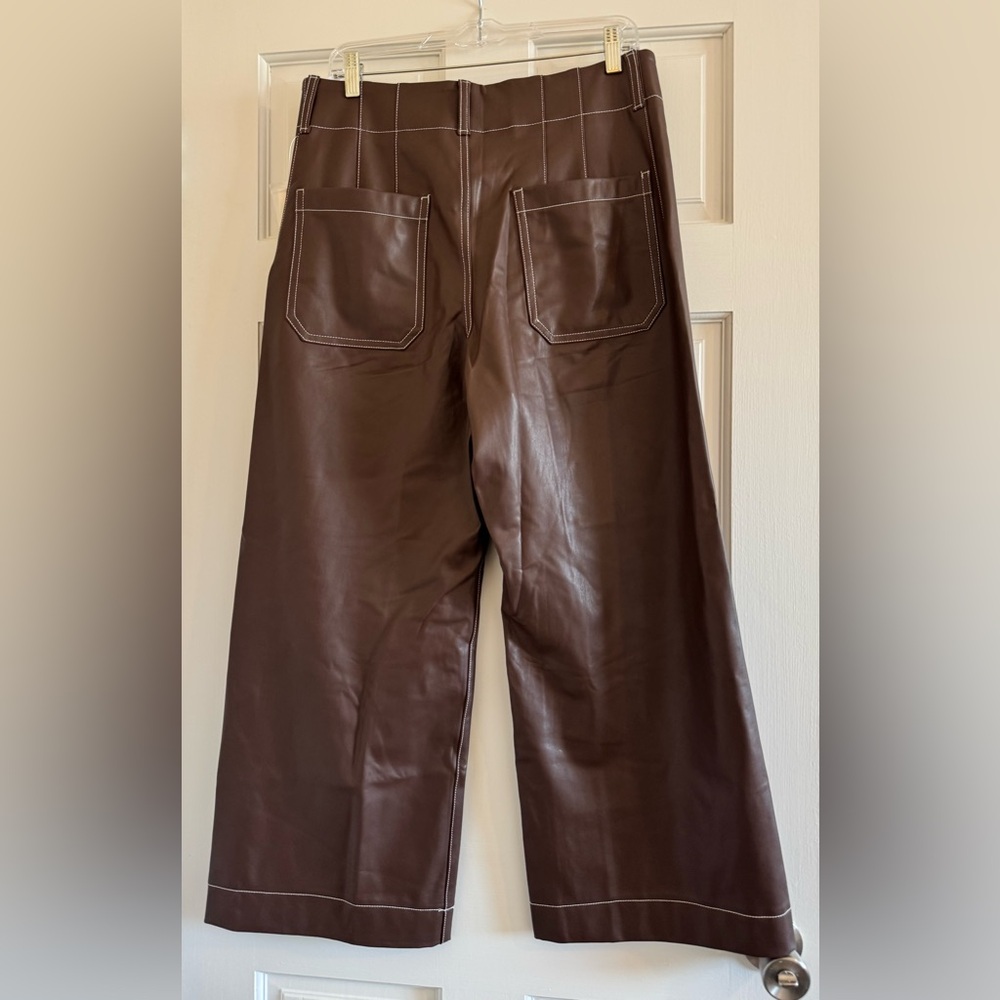 Maeve Colette Chocolate Faux Leather Contrast Stitch Pants, 31 - Picture 2 of 7